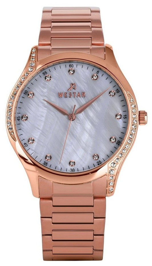 Westar Zing Crystal Accents Rose Gold Tone Stainless Steel White Mother Of Pearl Dial Quartz 00127PPN611 Women's Watch