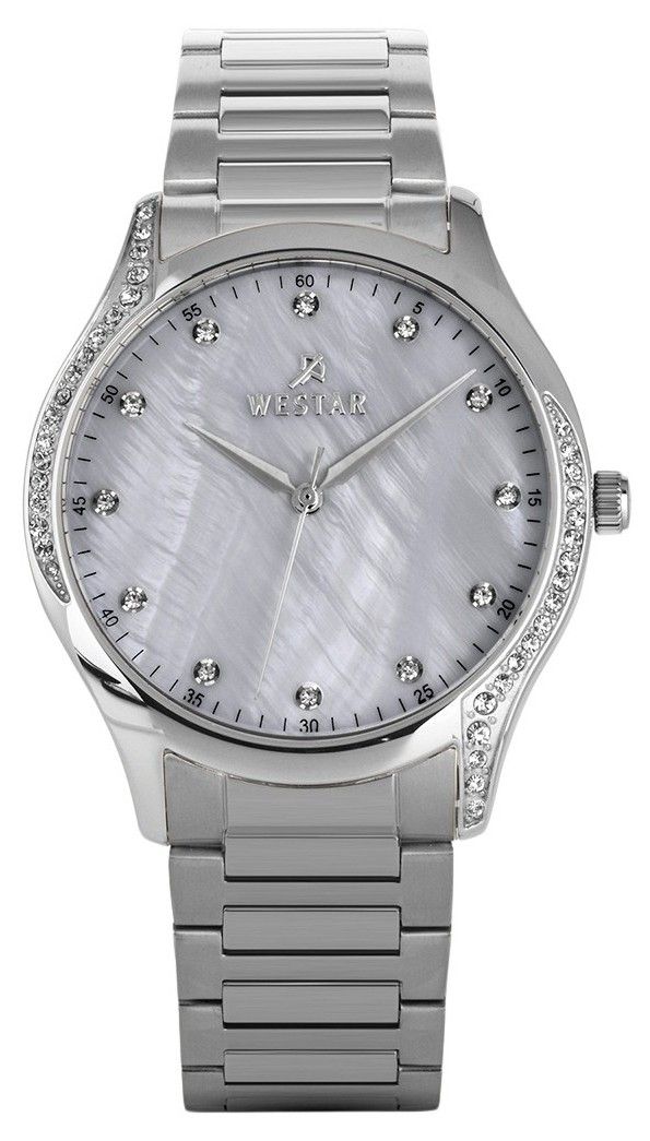 Westar Zing Crystal Accents Stainless Steel White Mother Of Pearl Dial Quartz 00127STN111 Women's Watch