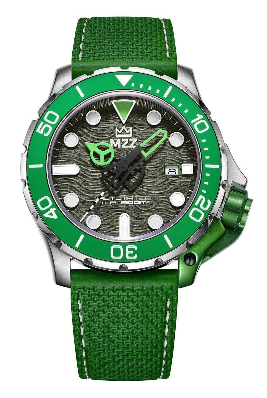 M2Z Diver 200 Sapphire Glass Green Strap Gray Dial Automatic Diver's 200-001B 200M Men's Watch