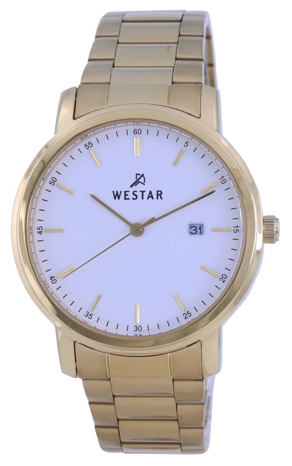 Westar White Dial Gold Tone Stainless Steel Quartz 50243 GPN 101 Men's Watch