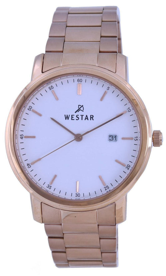 Westar White Dial Rose Gold Tone Stainless Steel Quartz 50243 PPN 601 Men's Watch