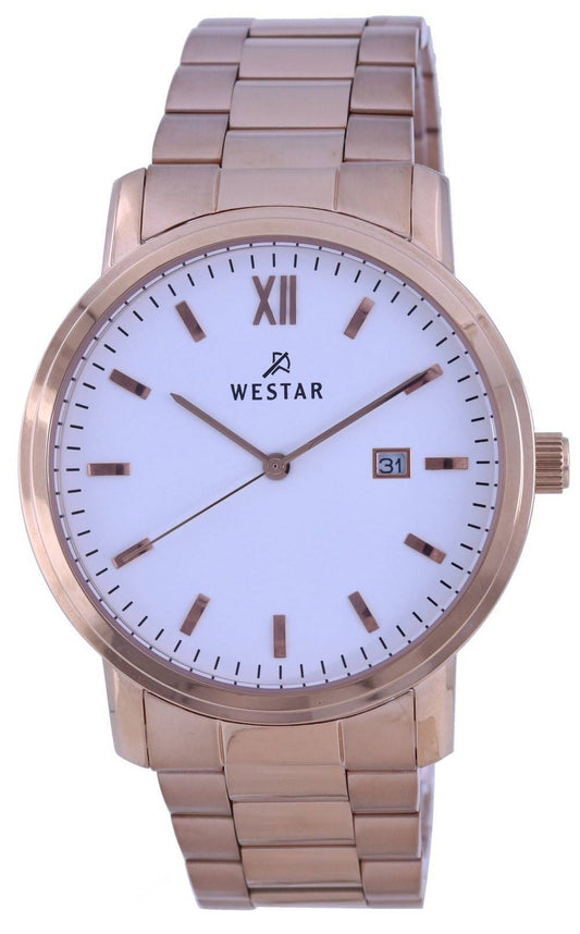 Westar White Dial Rose Gold Tone Stainless Steel Quartz 50245 PPN 601 Men's Watch