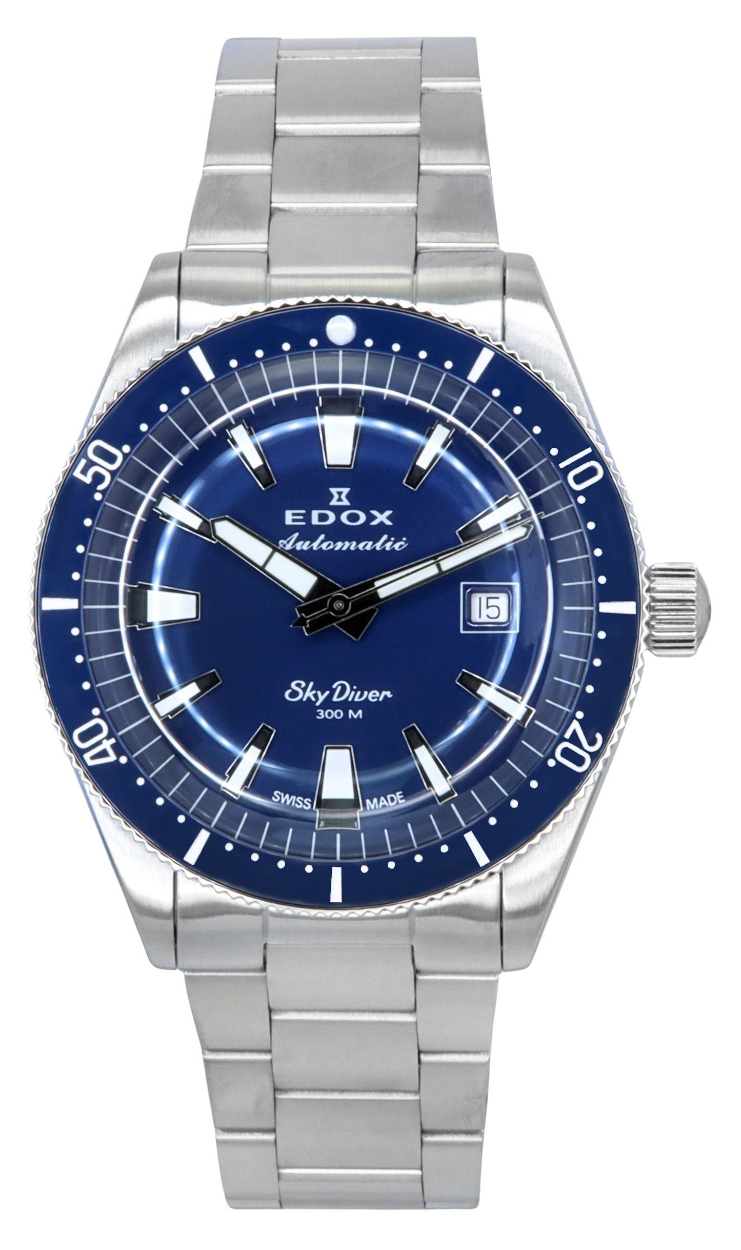 Edox Skydiver Date Limited Edition Stainless Steel Blue Dial Automatic Diver's 80126 3BUM BUIN 300M Men's Watch