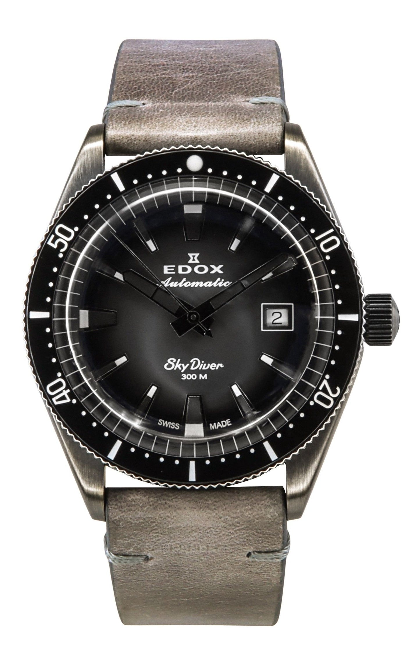 Edox Skydiver Limited Edition Leather Strap Gray Dial Automatic Diver's 80126 3VIN GDN 300M Men's Watch