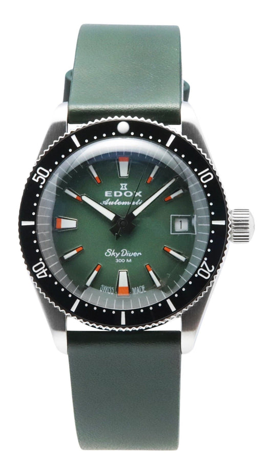 Edox Skydiver Special Edition Green Dial Automatic Diver's 801313NCVI 300M Men's Watch With Extra Strap