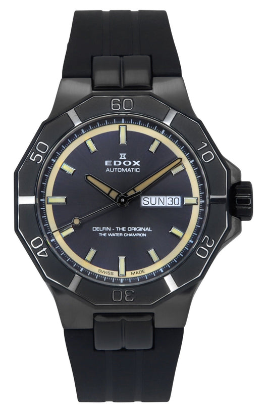 Edox Delfin The Original Rubber Strap Grey Dial Automatic Diver's 88008 37GNCA GBEI 200M Men's Watch