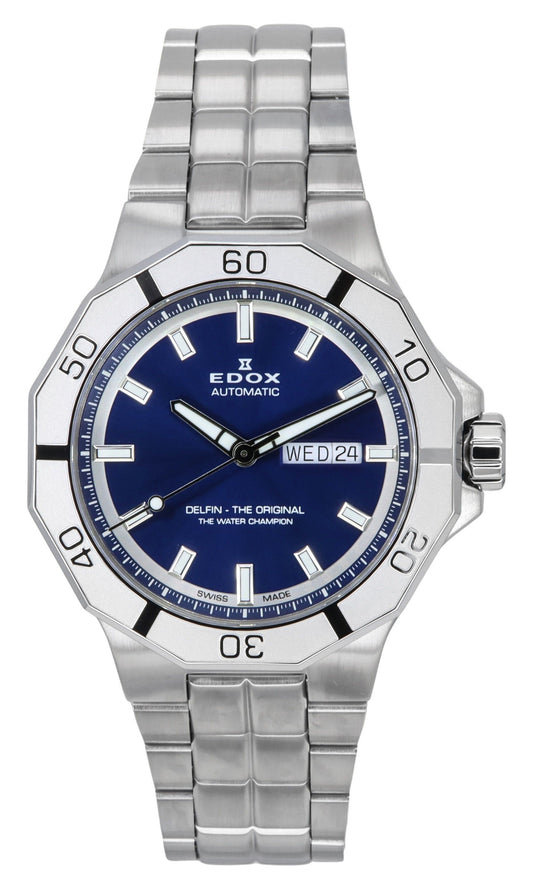 Edox Delfin The Original Day Date Blue Dial Automatic Diver's 88008 3M BUIN 200M Men's Watch