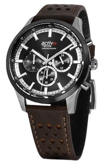 Westar Activ Chronograph Leather Strap Black Dial Quartz 90265SBN123 Men's Watch