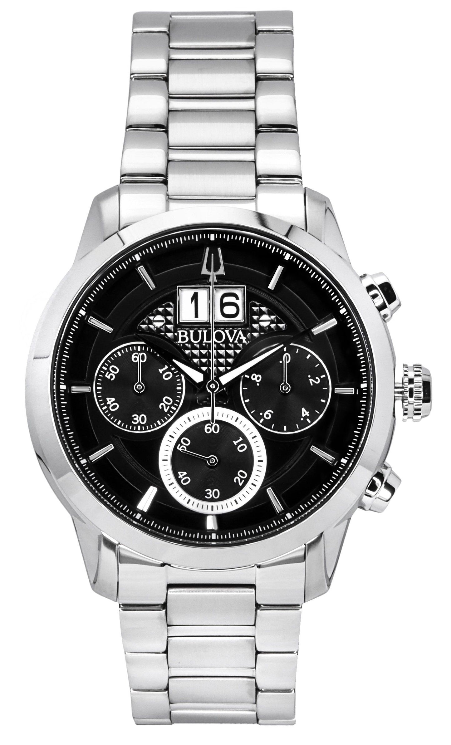 Bulova Sutton Big Date Chronograph Stainless Steel Black Dial Quartz 96B319 Men's Watch