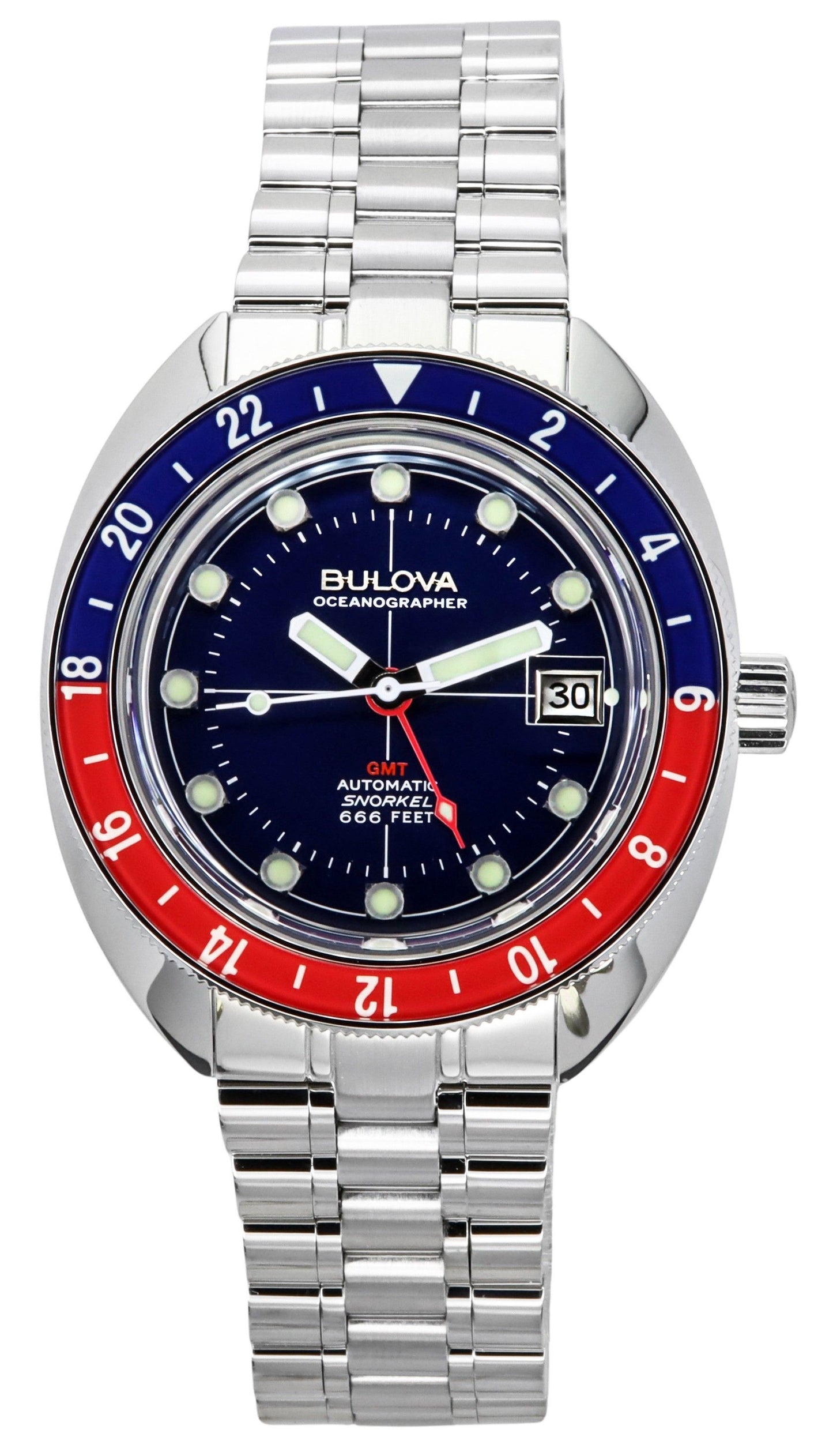 Bulova Oceanographer GMT Stainless Steel Blue Dial Automatic Diver's 96B405 200M Men's Watch