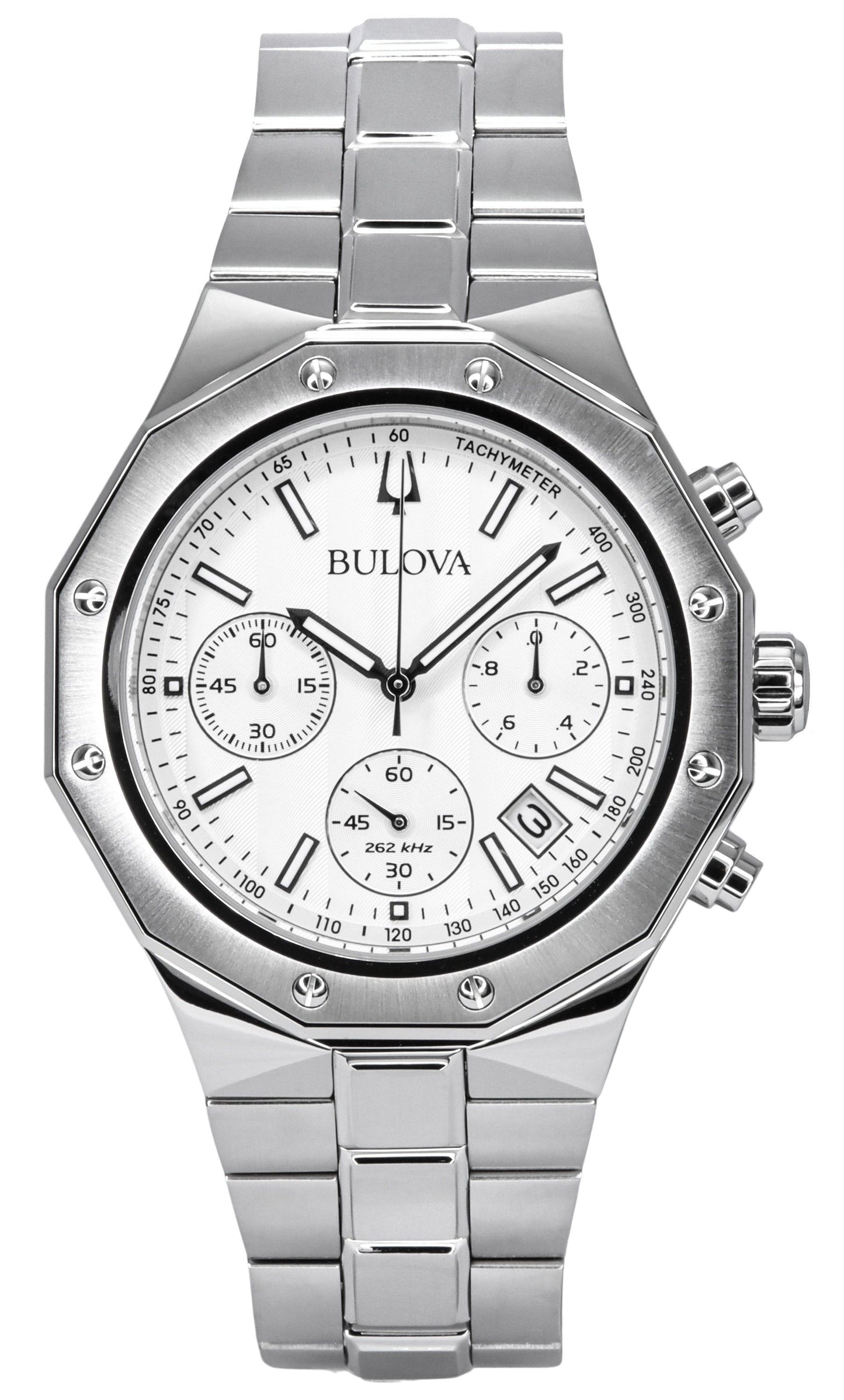 Bulova Classic Precisionist Chronograph Stainless Steel Silver Dial Quartz 96B408 100M Men's Watch