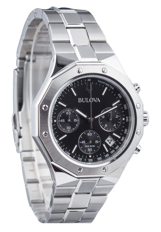 Bulova Classic Precisionist Octagon Chronograph Stainless Steel Black Dial Quartz 96B410 100M Men's Watch