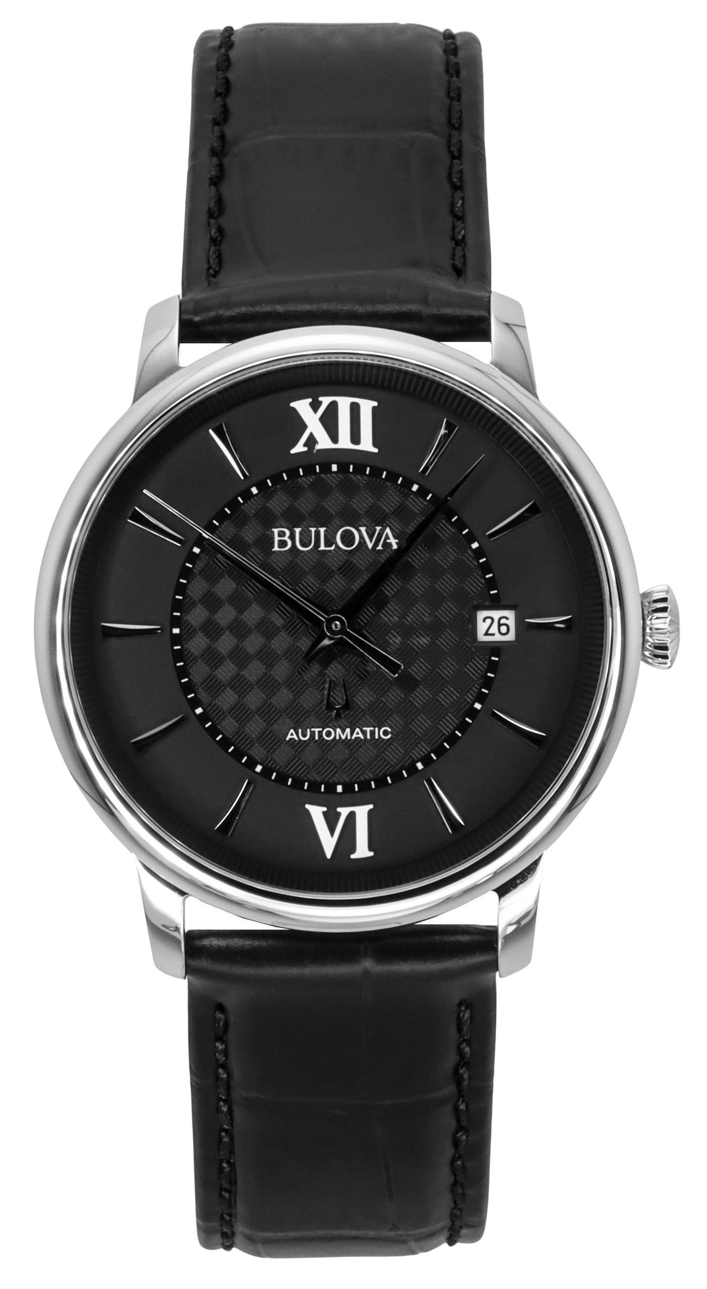 Bulova Analog Hudson Leather Strap Black Dial Automatic 96B441 Men's Watch