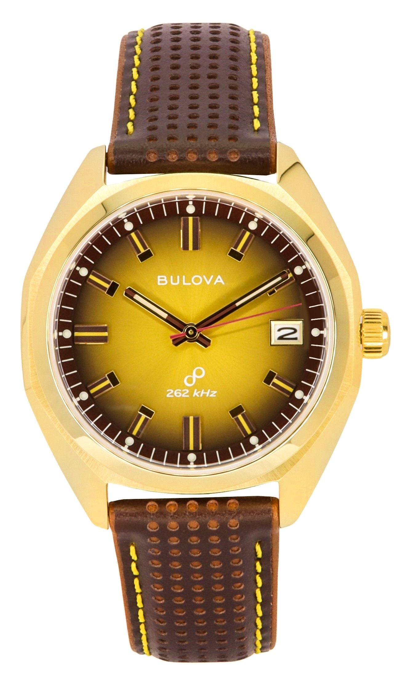 Bulova Jet Star Leather Strap Gold Tone Dial Quartz 97B214 Men's Watch