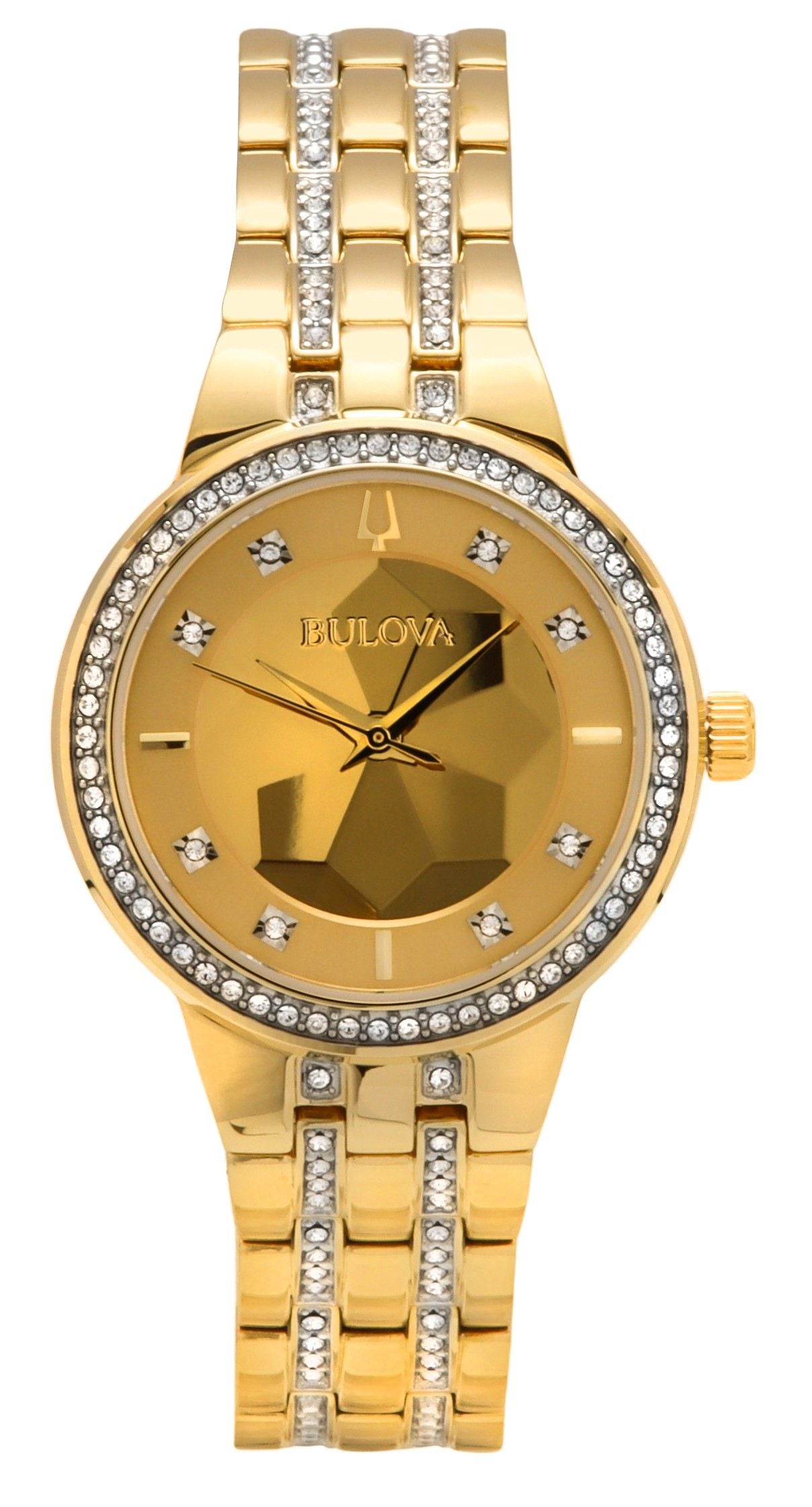 Bulova Classic Crystal Phantom Gold Tone Stainless Steel Champagne Dial Quartz 97L176 Women's Watch