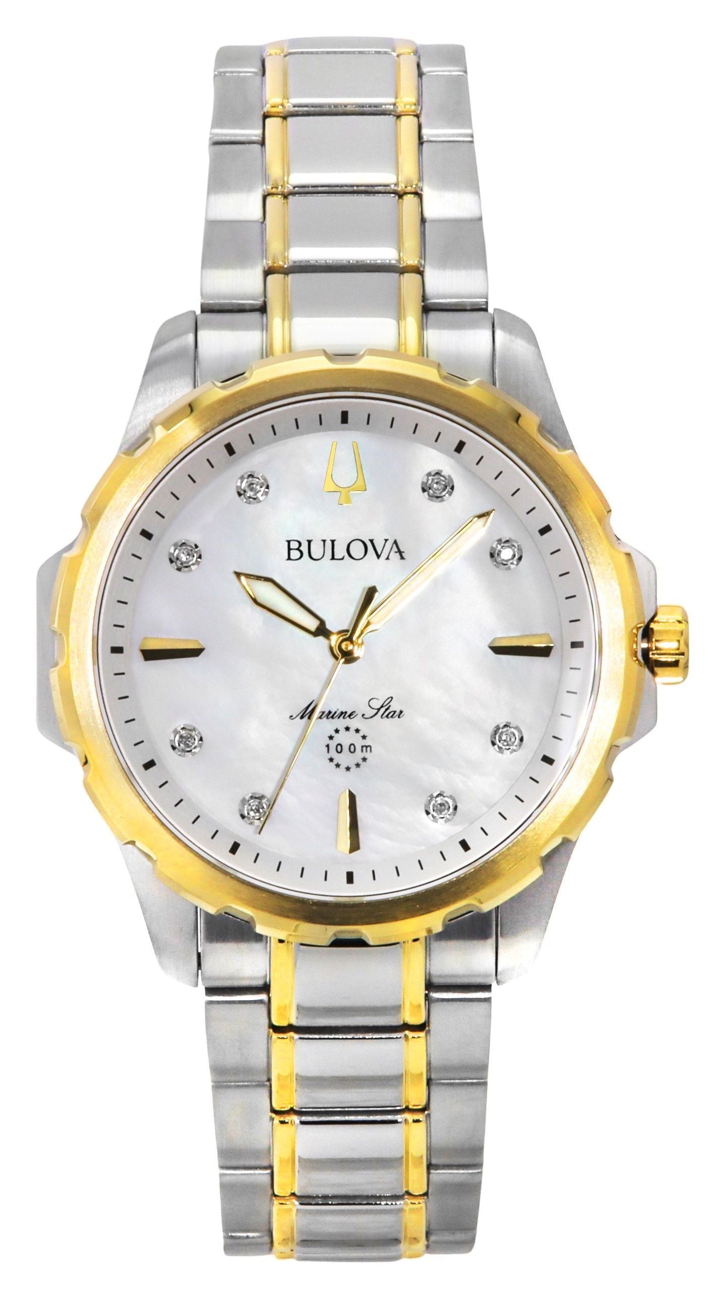 Bulova Marine Star Two Tone Stainless Steel Diamond Accents Mother Of Pearl Dial Quartz 98P227 100M Women's Watch