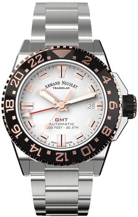 Armand Nicolet Tramelan JS9-41 Silver Dial Black Ceramic Bezel Diver's Automatic A487ASN-AS-MA2481AA 300M Men's Watch