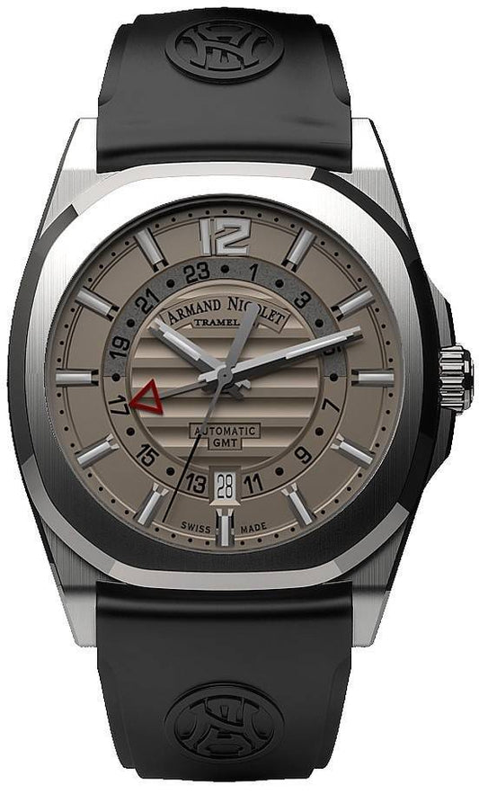 Armand Nicolet Tramelan J09 GMT Gray Dial Automatic A663AAA-GR-GG4710N Black Rubber Strap Men's Watch