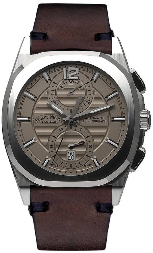 Armand Nicolet Tramelan J09 Chronograph Gray Dial Automatic A668AAA-GR-PK4140TM Calf Leather Strap Men's Watch