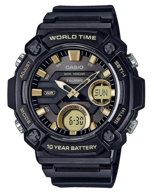 Casio Youth Analog Digital Resin Black Dial Quartz AEQ-120W-9AV AEQ120W-9 100M Men's Watch