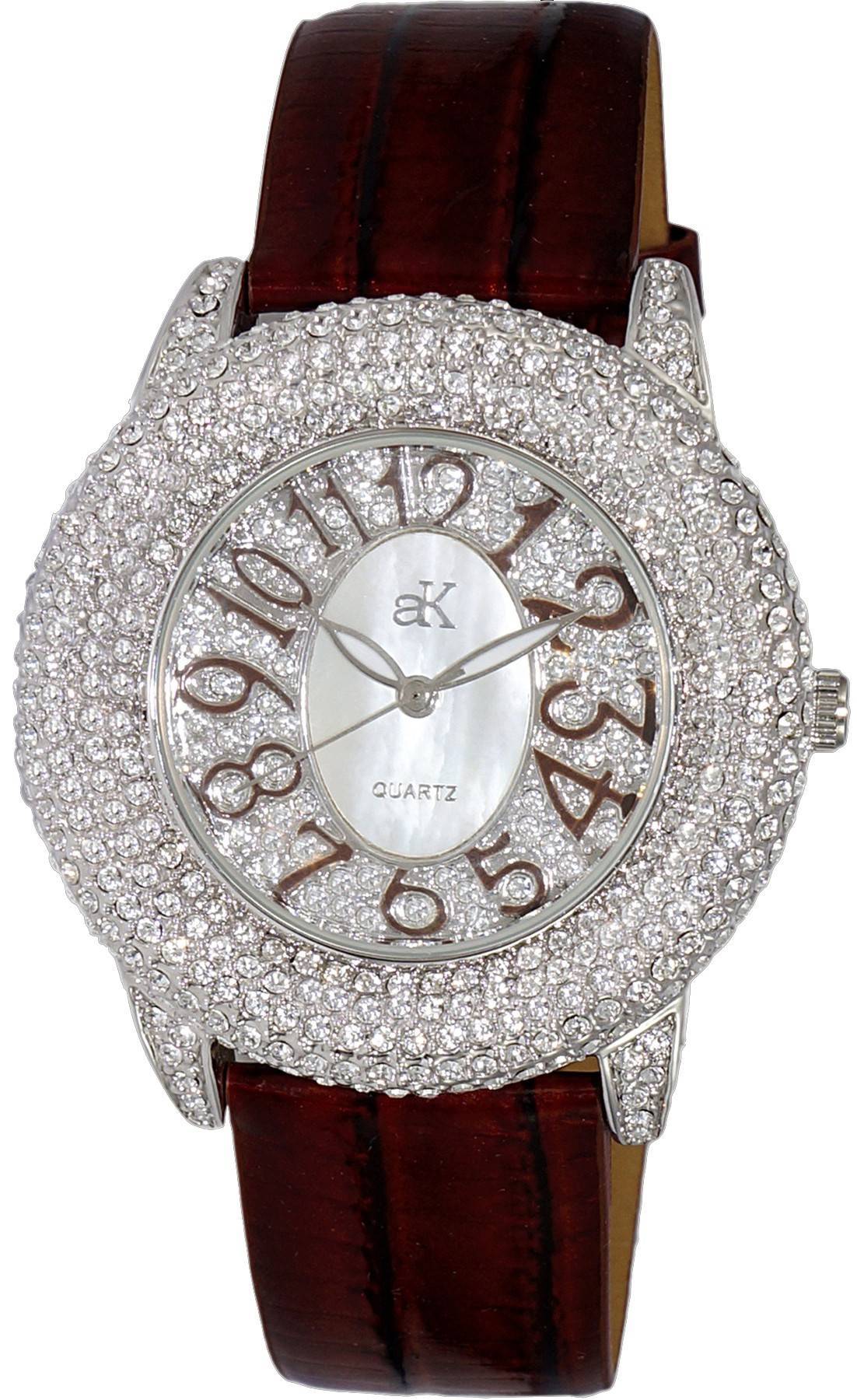 Adee Kaye Bello Collection Crystal Accents White Mother Of Pearl Dial Quartz AK2117-LBN Women's Watch