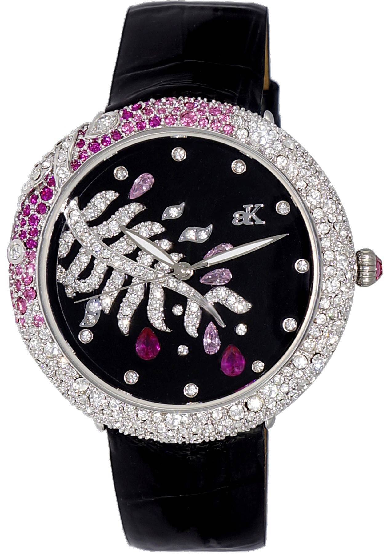 Adee Kaye Majestic Collection Crystal Accents Black Dial Quartz AK2118-L Women's Watch