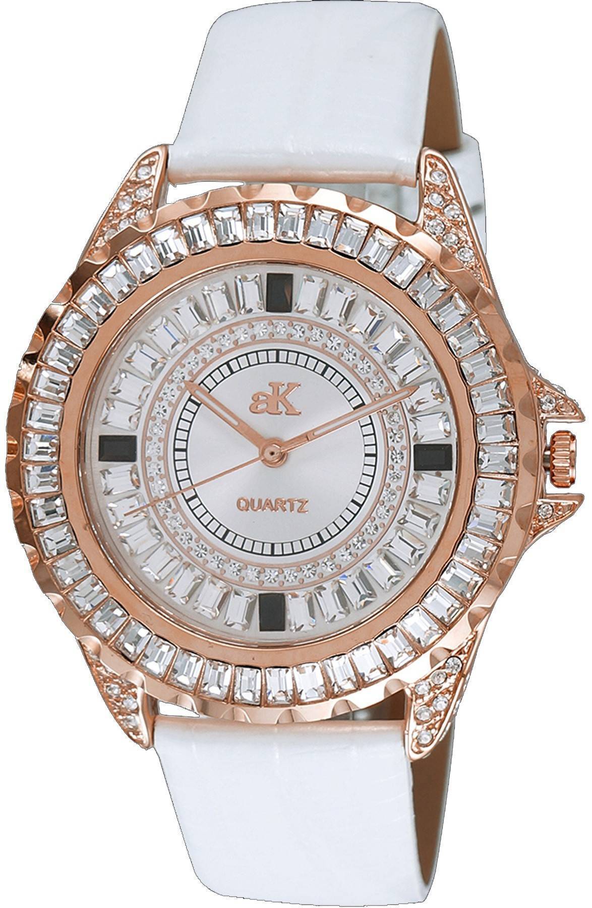 Adee Kaye Mondo G-3 Collection Crystal Accents Sunray Brass Rhodium Plated Dial Quartz AK2727-R Women's Watch