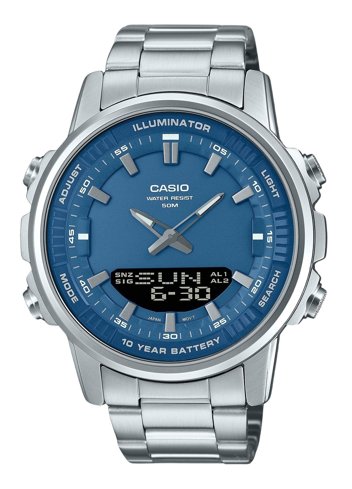 Casio Analog Digital Combination Stainless Steel Blue Dial Quartz AMW-880D-2A1V Men's Watch