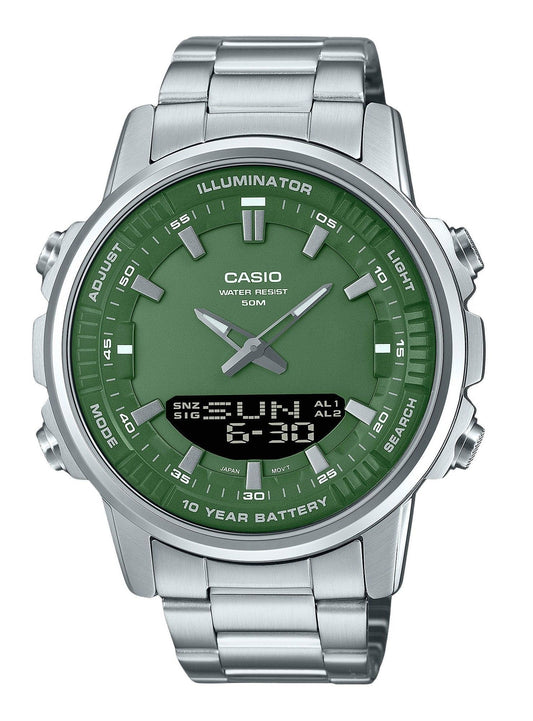 Casio Analog Digital Stainless Steel Green Dial Quartz AMW-880D-3AV Men's Watch