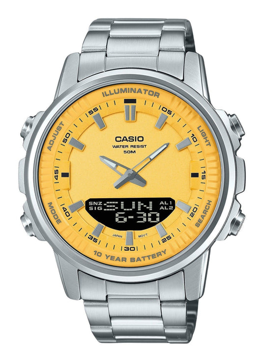 Casio Analog Digital Combination Stainless Steel Yellow Dial Quartz AMW-880D-9AV Men's Watch