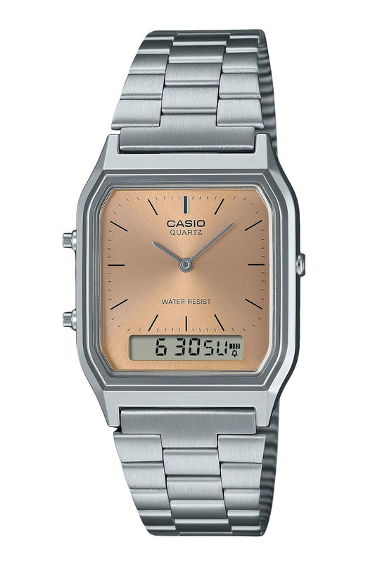 Casio Vintage Analog Digital Light Copper Dial Dual time Quartz AQ-230A-4AMQY Unisex Watch