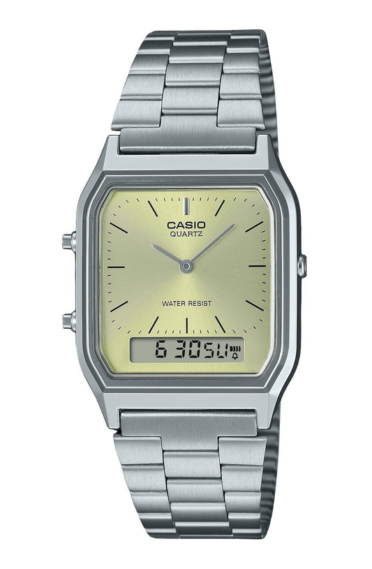 Casio Vintage Analog Digital Light Champagne Dial Quartz AQ-230A-9AMQY Unisex Watch