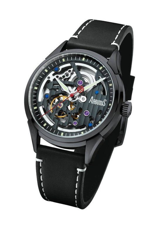 Arbutus Wall Street Leather Strap Black Skeleton Dial Automatic AR1801BBB Men's Watch