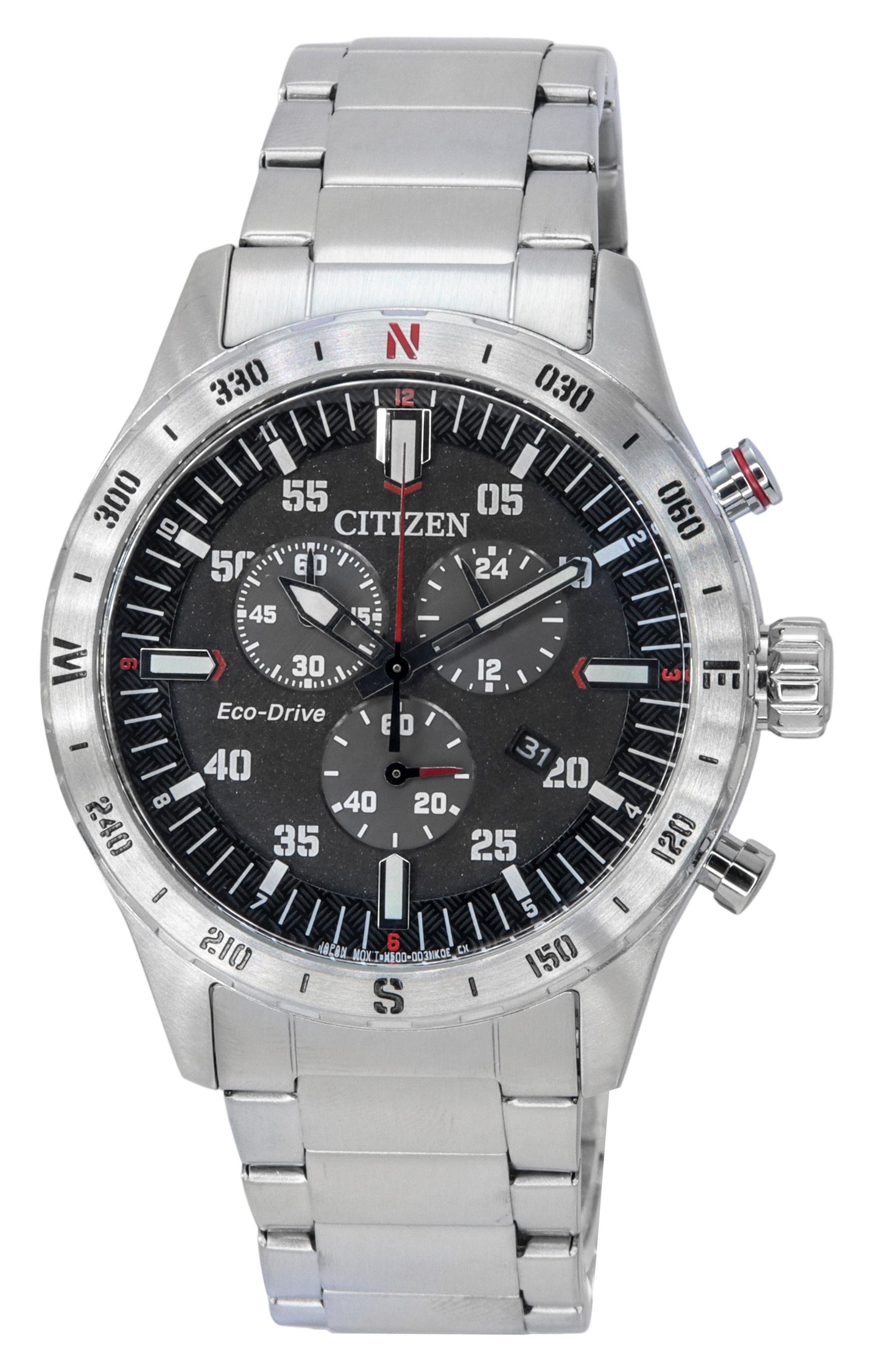 Citizen Eco-Drive Chronograph Stainless Steel Black Dial AT2520-89E 100M Men's Watch