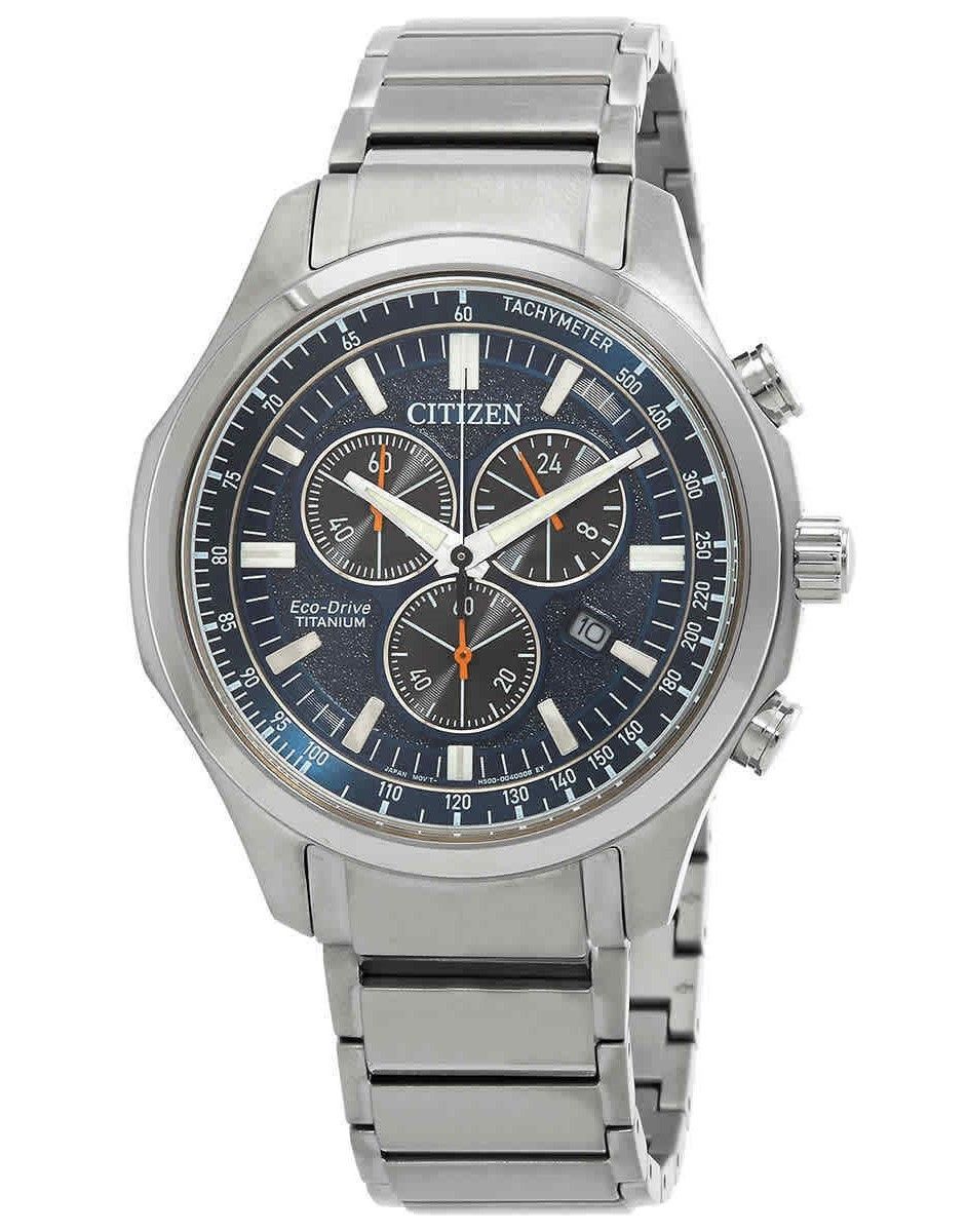 Citizen Eco-Drive Super Titanium Chronograph Blue Dial AT2530-85L 100M Men's Watch