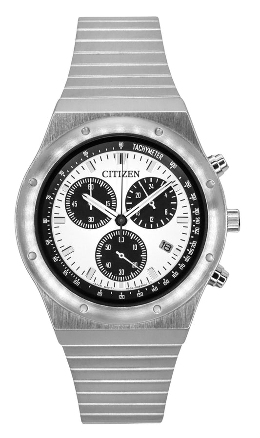 Citizen Record Label 1984 Chronograph Stainless Steel White Dial Quartz AT2541-54A Men's Watch