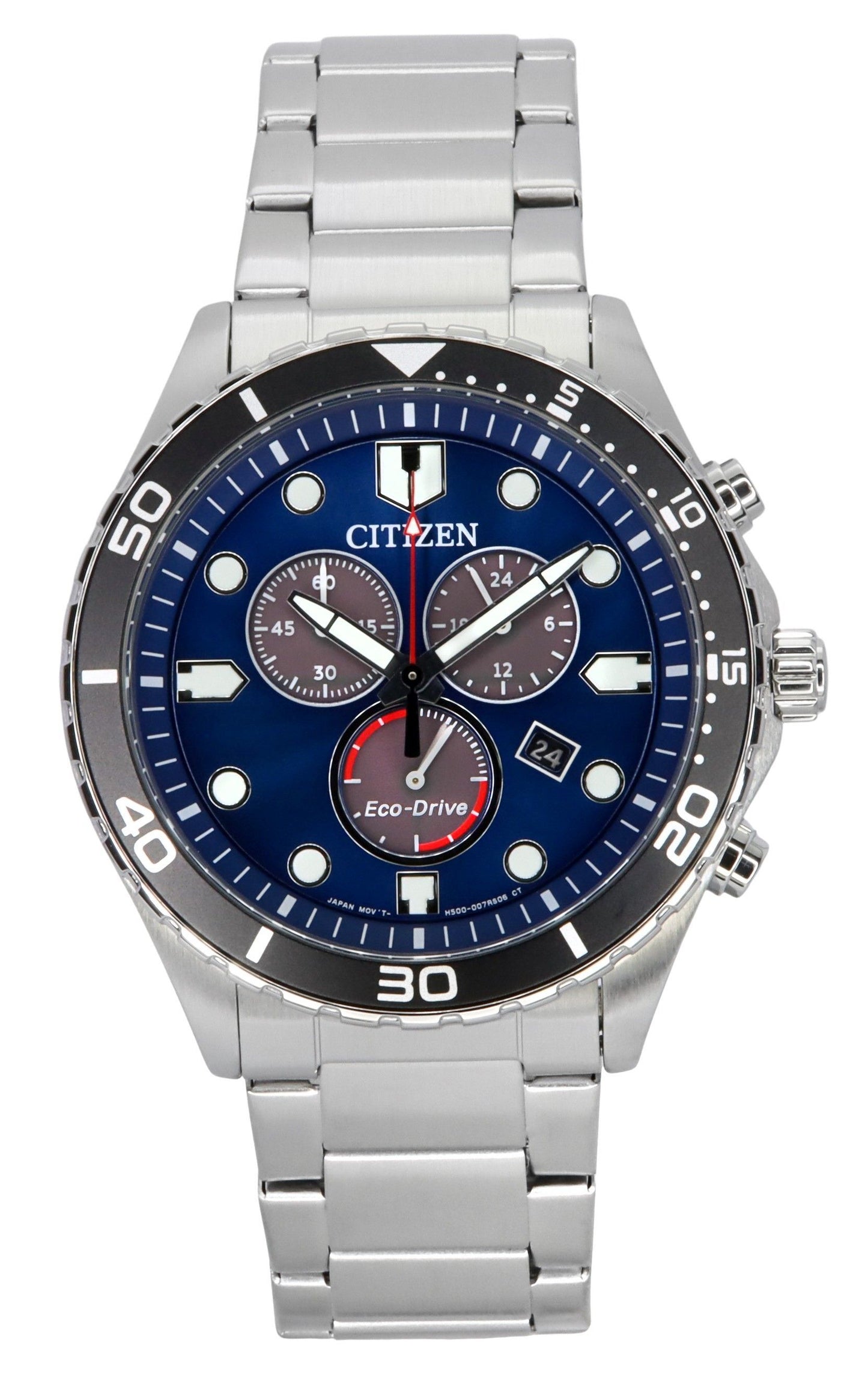 Citizen Sporty-Aqua Chronograph Stainless Steel Blue Dial Eco-Drive AT2560-84L 100M Men's Watch