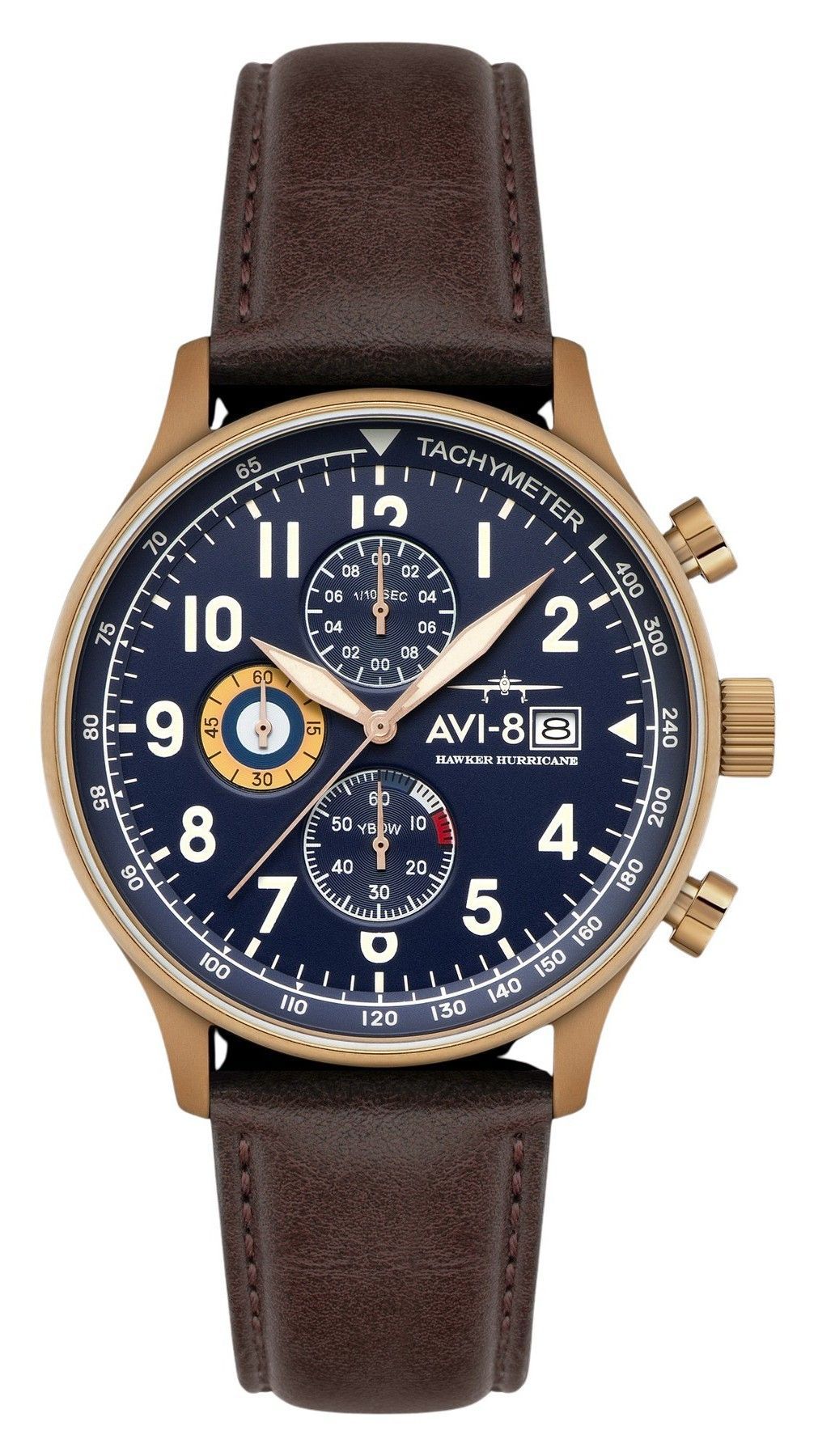 AVI-8 Hawker Hurricane Classic Chronograph Leather Strap Admiral Blue Dial Quartz AV-4011-0O Men's Watch