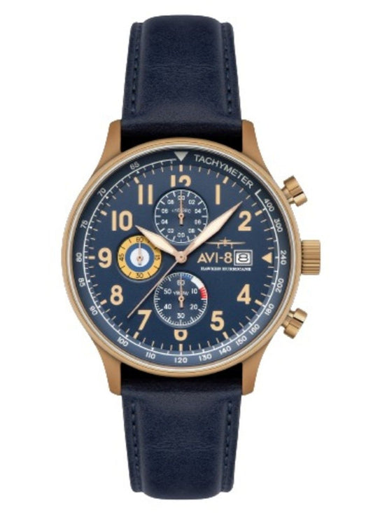 AVI-8 Hawker Hurricane Classic Chronograph Regent Blue Leather Strap Blue Dial Quartz AV-4011-0Q Men's Watch