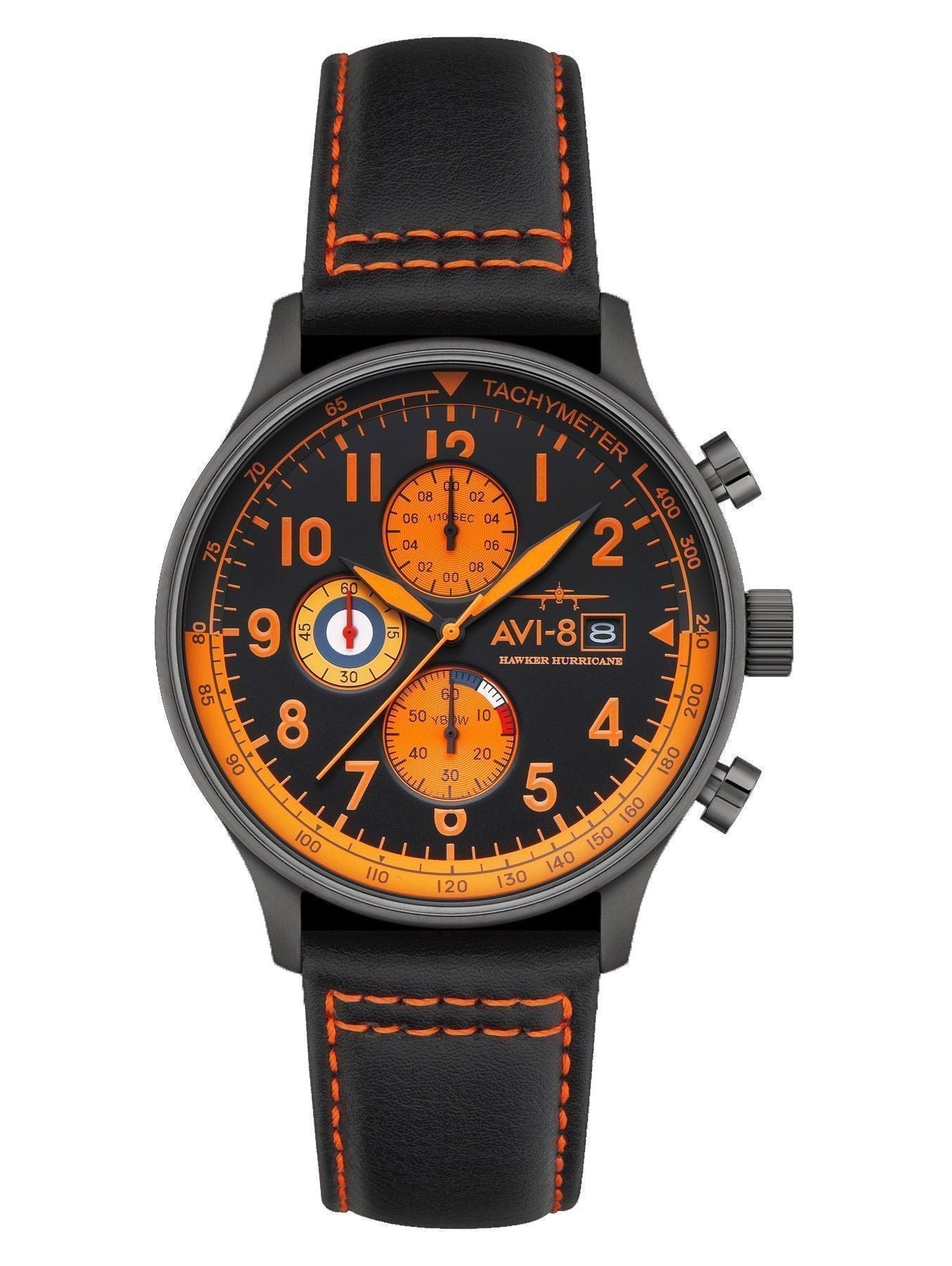 AVI-8 Hawker Hurricane Classic Chronograph Noire Leather Strap Black Dial AV-4011-0R Men's Watch