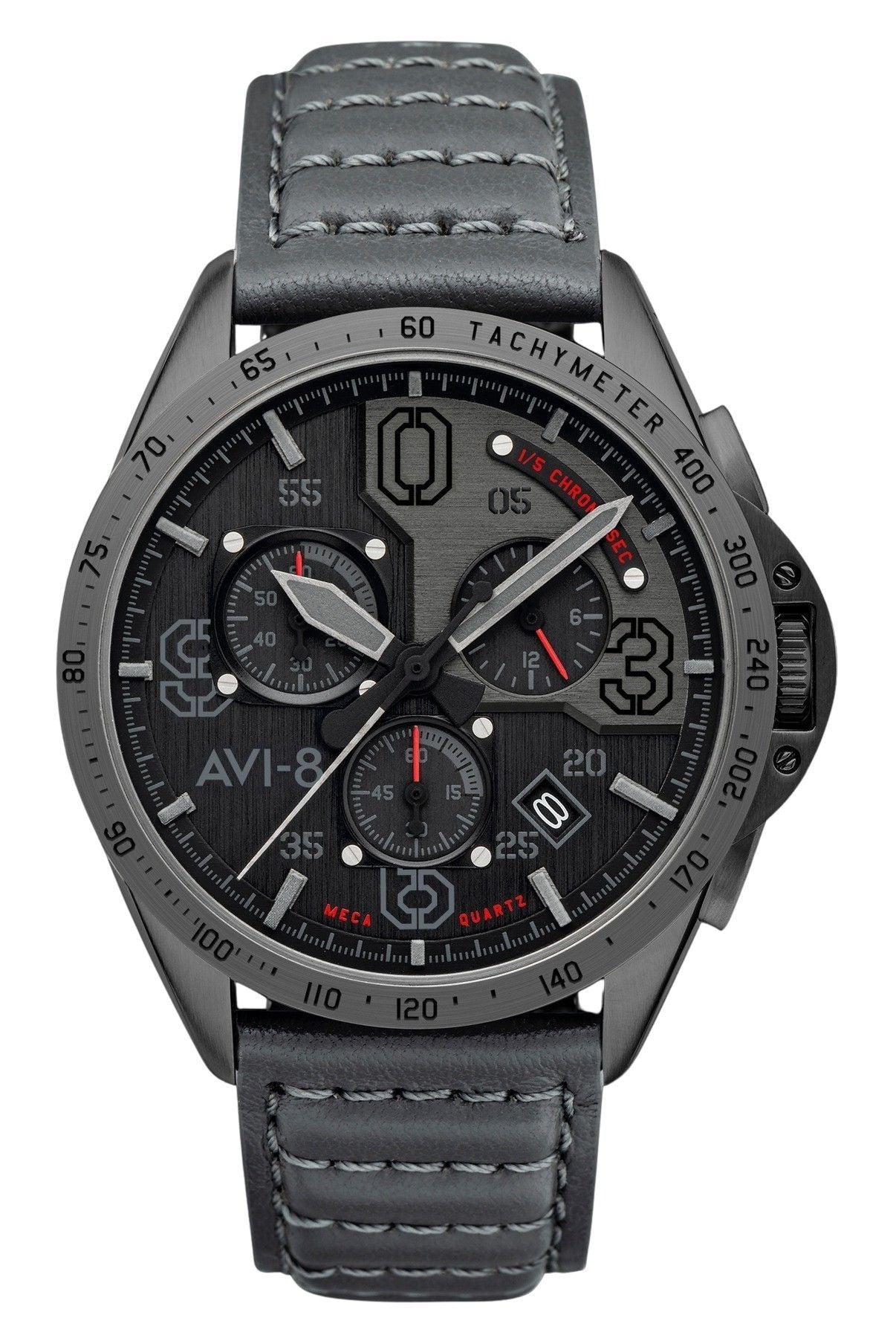 AVI-8 P-51 Mustang Blakeslee Chronograph Brevet Leather Strap Black Dial Quartz AV-4077-03 Men's Watch