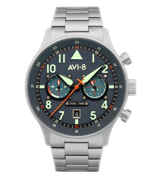 AVI-8 Hawker Hurricane Carey Dual Time Gutersloh Stainless Steel Blue Dial Quartz AV-4088-22 Men's Watch