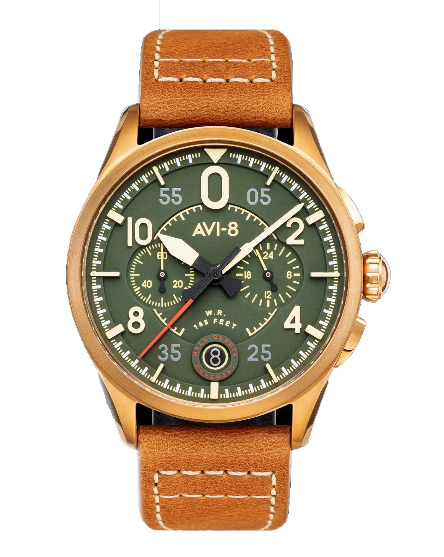 AVI-8 Spitfire Lock Chronograph Leather Strap Bronze Green Dial Quartz AV-4089-02 Men's Watch