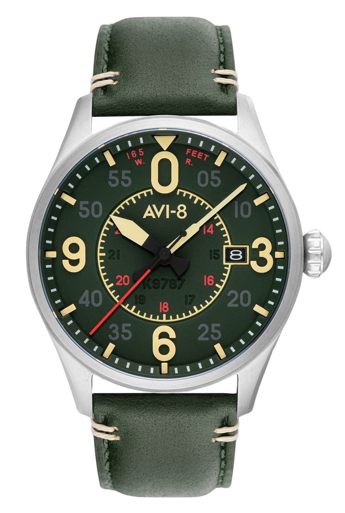 AVI-8 Spitfire Smith Reading Leather Strap Green Dial Automatic AV-4090-03 Men's Watch