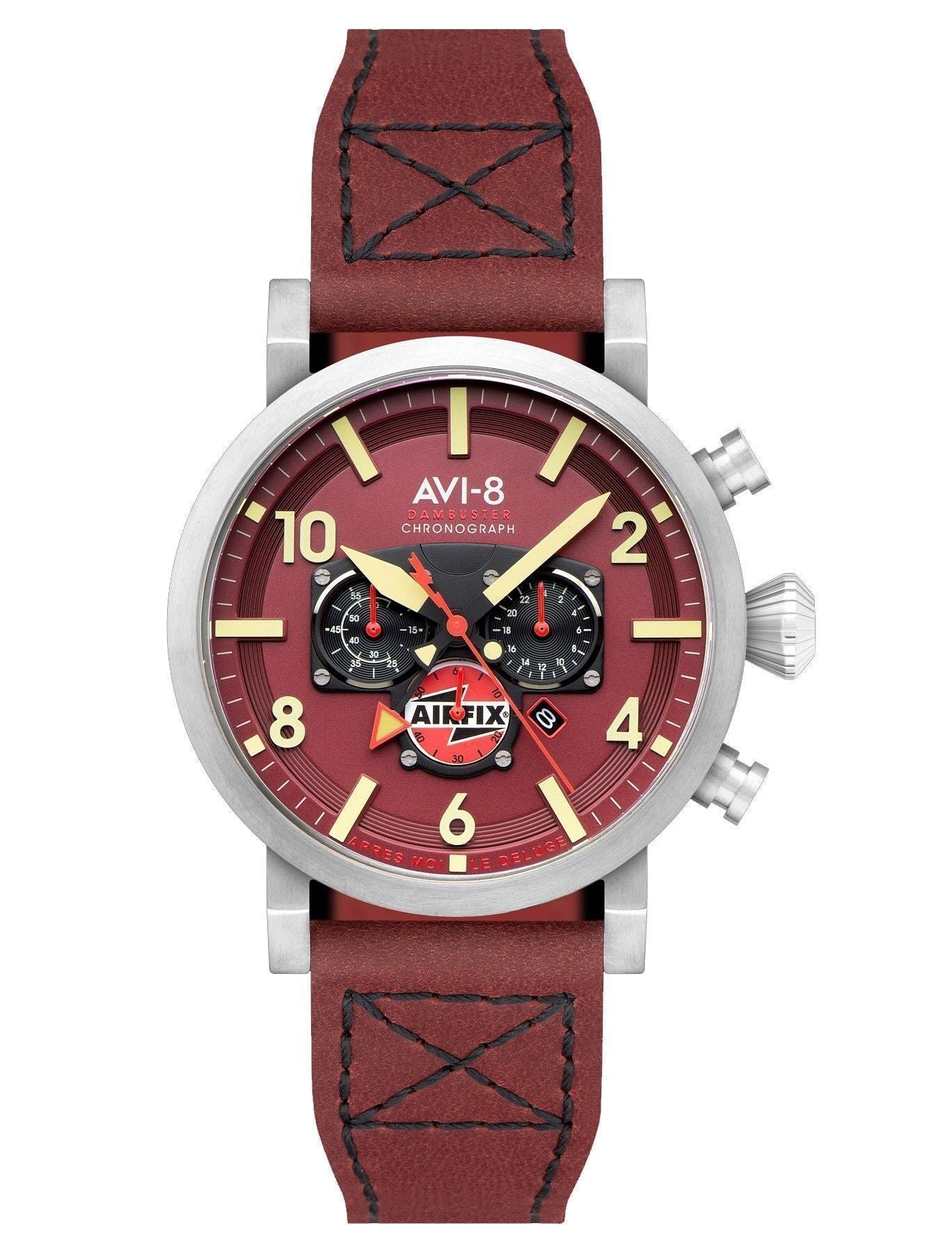 AVI-8 Dambuster Gibson Dual Time Chronograph Airfix Edition Hazard Red Dial Quartz AV-4107-04 Men's Watch