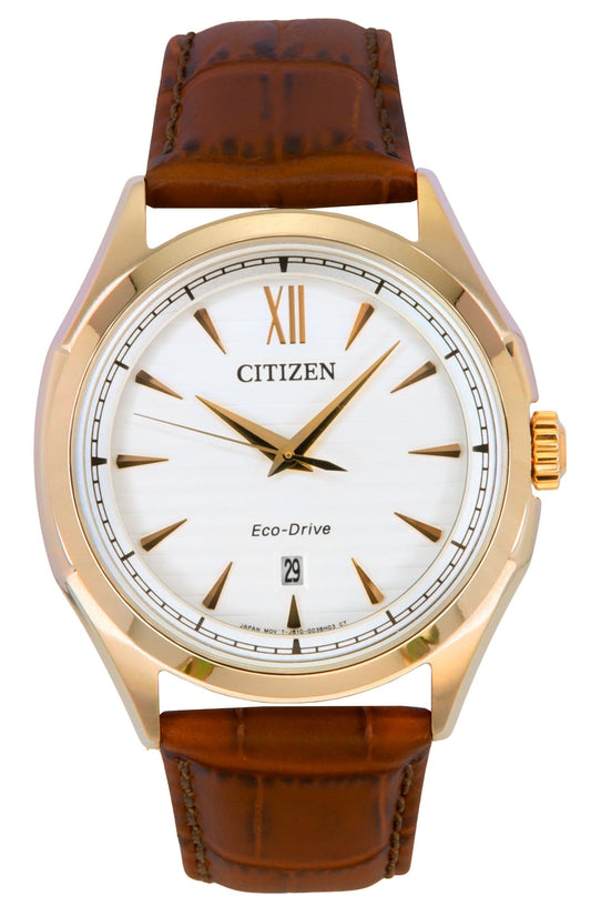 Citizen Eco-Drive Leather Strap White Dial AW1753-10A 100M Men's Watch