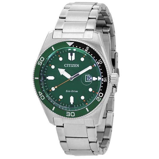 Citizen Marine Eco-Drive Stainless Steel Green Dial AW1768-80X 100M Men's Watch