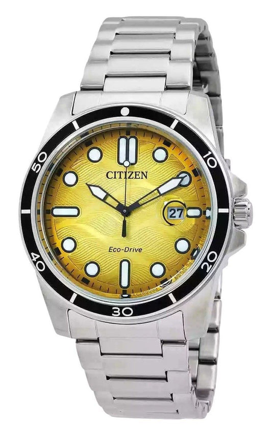 Citizen Marine Stainless Steel Yellow Dial Eco-Drive AW1816-89X 100M Men's Watch