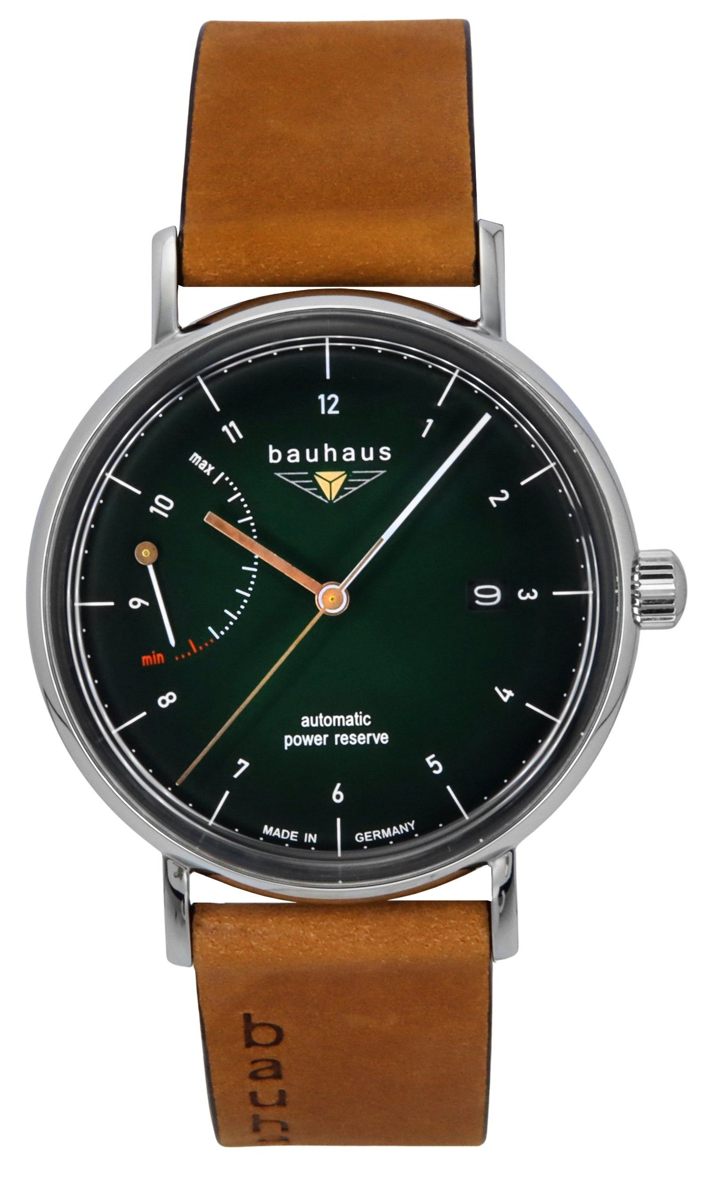 Bauhaus Classic Brown Leather Strap Dark Green Dial Automatic 21604 Men's Watch