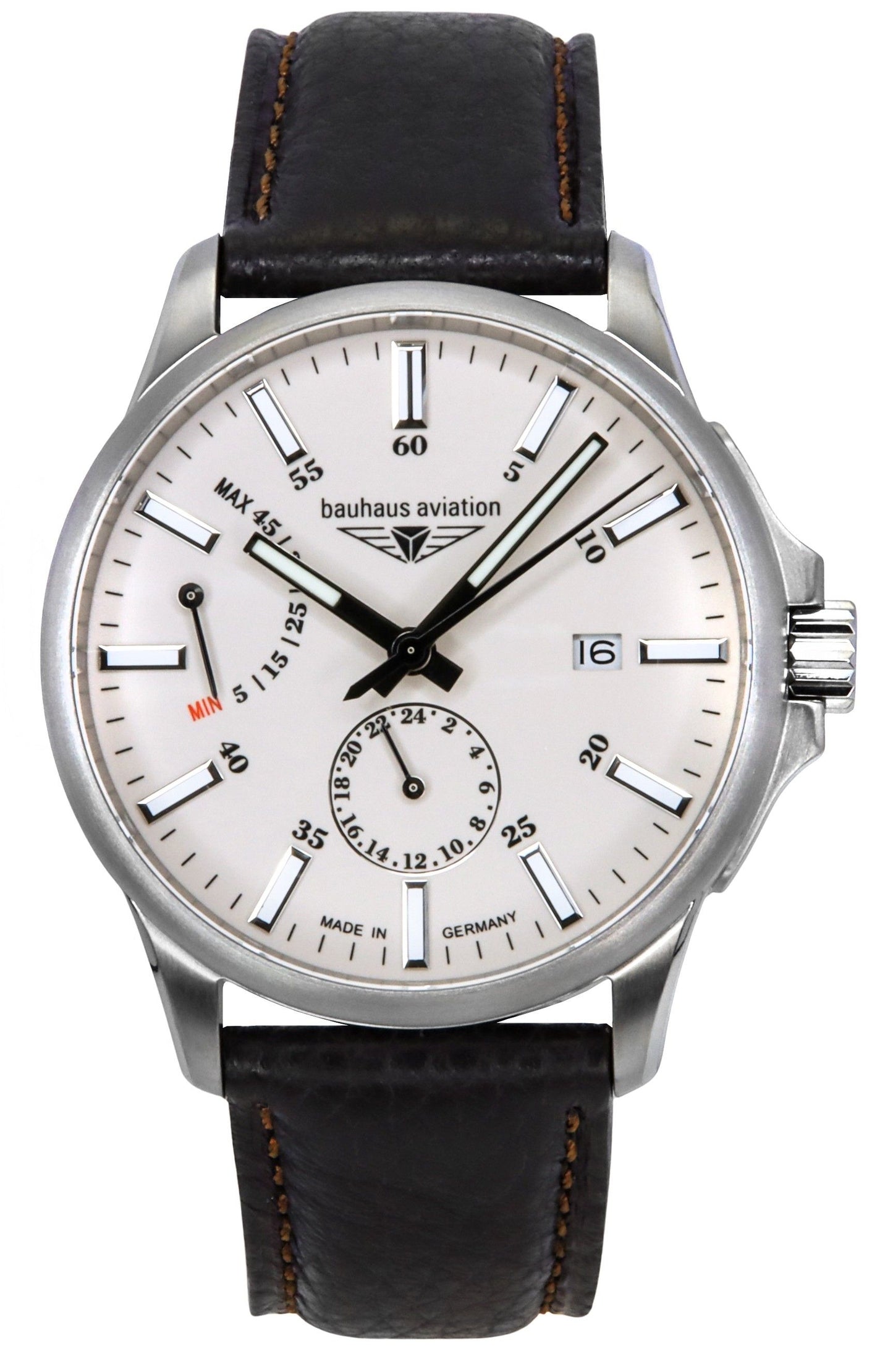 Bauhaus Aviation Leather Strap Full Luminous Beige Dial Automatic 28605 100M Men's Watch